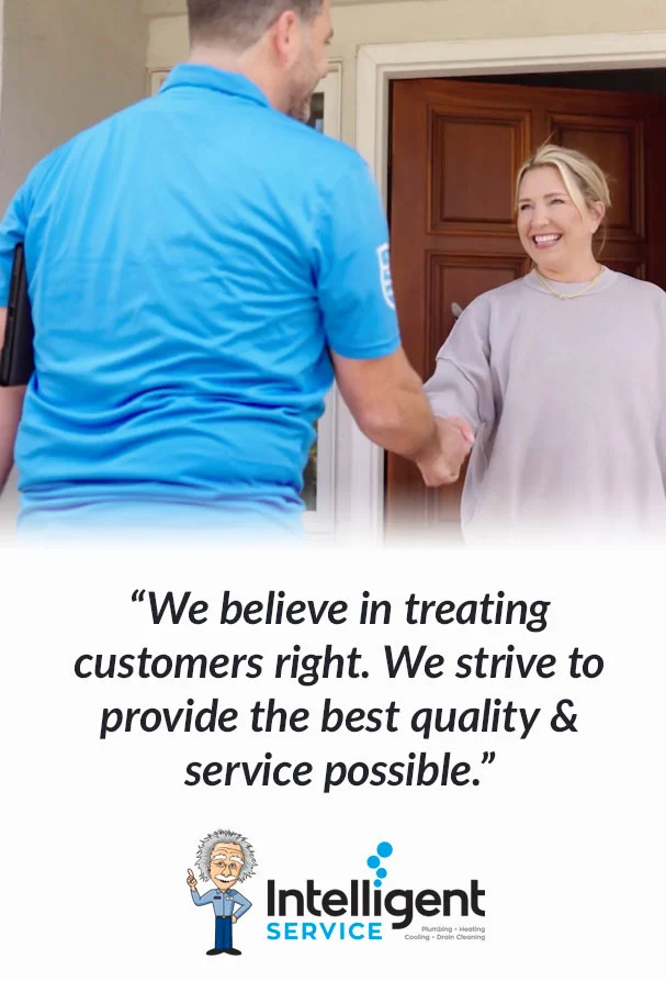 customer service quote with pic of technicians meeting customer at front door